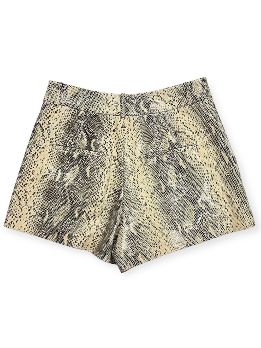 Alice + Olivia High-Waist Snake-Print Shorts in Cream and Black